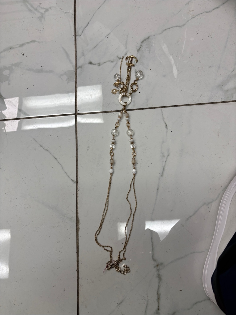 Adore Gold and White Pearl Station Necklace